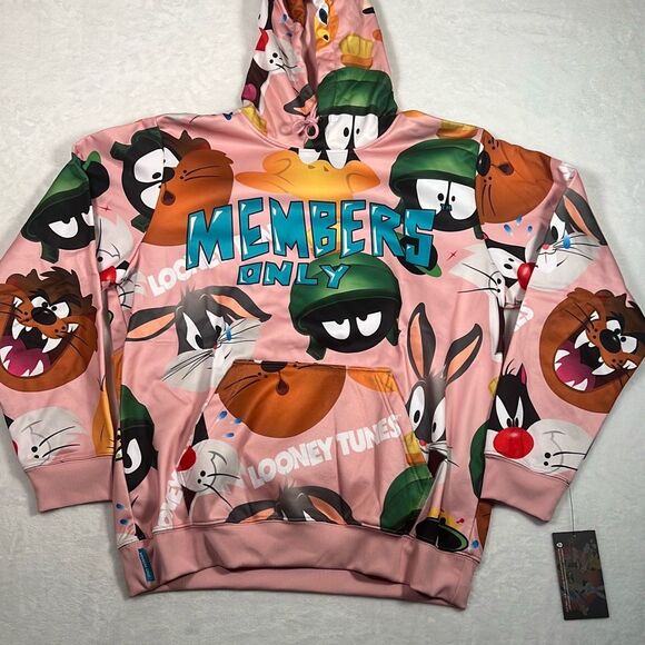 Looney Tunes MEMBERS ONLY cartoon‎ character hoodie pullover pink NWT Men Large - Picture 1 of 8